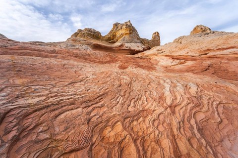Dramatic view of the textured sandstone formations at White Pocket, Arizona, showcasing unique