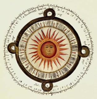 Illustration depicting an ancient Mexican calendar by Antonio de León y Gama, digitally restored