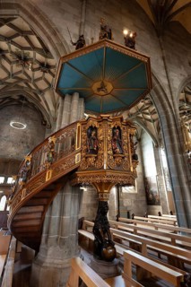 Pulpit, 17th century, of the Heilig-Kreuz-Münster, 15th century, Rottweil, Baden-Württemberg,