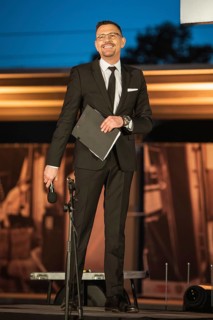 LUBIN, POLAND - JUNE 8, 2019: Presenter Krzysztof Ibisz during the celebration reopening of the