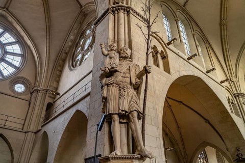 Christopher statue in the interior of St. Paul's Cathedral in Münster, North Rhine-Westphalia,