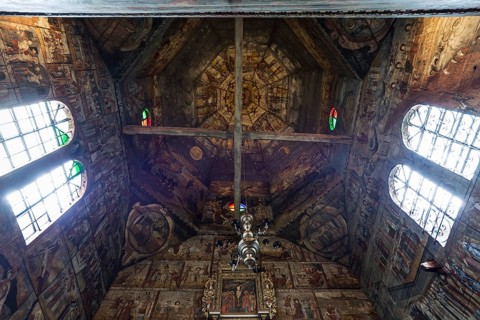 Vaulted ceiling of St. George's Orthodox Church, around 1500, wooden church, Drochobych, Ukraine