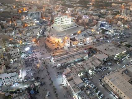 In Seiyun, Yemen on January 09, 2026, aerial drone footage shows the city of Seiyun in southern