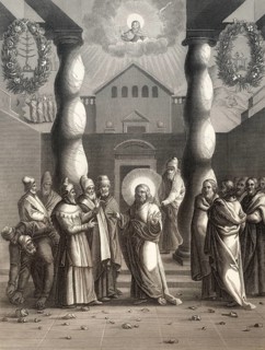 Pharisees try to trap Jesus, New Testament, steel engraving 1853, digitally restored