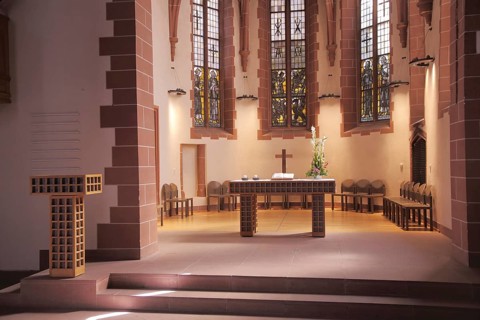 Late Gothic chancel, Old St. Nicholas Church, interior view, Römerberg, Frankfurt am Main, Hesse,