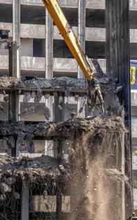Construction site on Haroldstraße, demolition of a former office building, after complete gutting