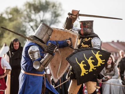 LUBIAZ, POLAND - AUGUST 25, 2018: Monastery Siege - historical staging. Knights tournament