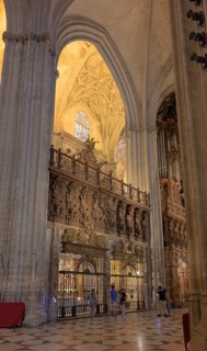 Spacious Gothic interior of a church with impressive architecture, Seville, Andalusia, Spain