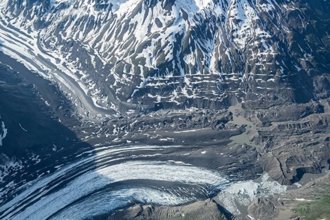 Detail, glacier, aerial view, Alaska Range, Denali National Park, Alaska, USA