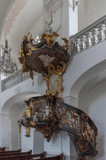 Rococo side pulpit in the pilgrimage church of Maria Limbach, built 1751-1755, Limbach, Lower