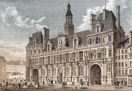 Hôtel de Ville, Paris, antique steel engraved print, 1831