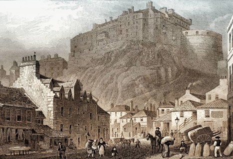 Edinburgh castle from the Vennel, Scotland, 19th century, from Modern Athens by Th. H. Shepherd