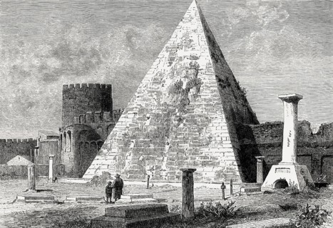 The Pyramid of Cestius, an ancient pyramid in Rome, Italy