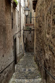 Narrow alley in the historic centre of Cannobio, Lake Maggiore, Province of Verbano-Cusio-Ossola,