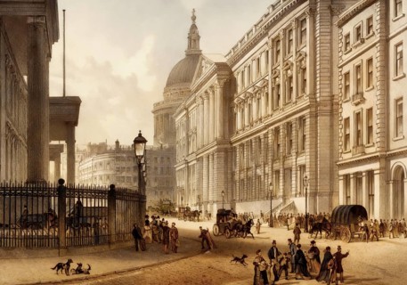 The General Post Office headquarters in St. Martin's Le Grand, 1820s, City of London, England,