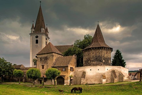 Castle, fortified church, Grossau in Romania, Sibiu, Romania