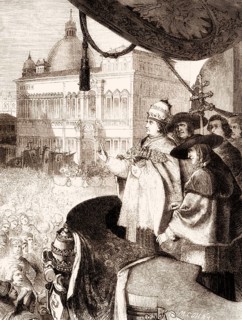 The new pope emerging onto the balcony to the adulation of the crowd
