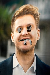 Denigration of a large poster for the 2025 federal election by the Greens with Max Lucks, Bochum,