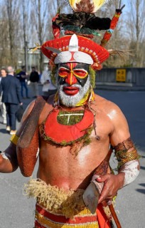 Man from Papua New Guinea with traditional face painting, International Tourism Exchange (ITB),