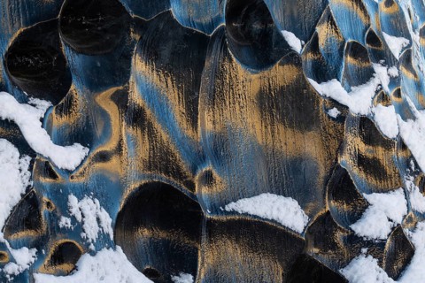 Structures in glacial ice, ice cave, glaciers, black glaciers reflecting sunlight, Vatnajökull,