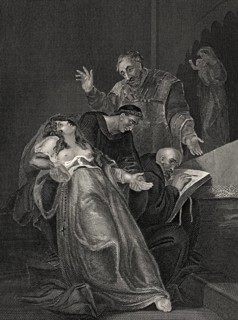Die heilige Jungfrau von Kent, Elizabeth Barton, wird von 2 Klerikern und einem Laien verhört