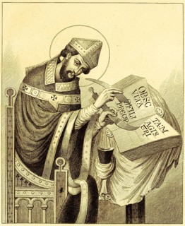 St Dunstane of Canterbury (c. 908- 988) Archbishop, regalia, gown, pew, knife, quill, writing,
