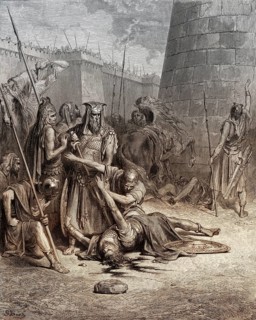 Battle of Thebaz, Death of Abimelech, Old Testament, by Gustave Doré, 1863