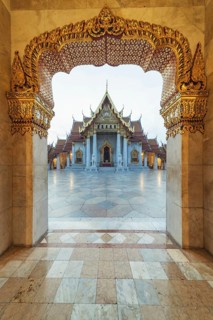 Marble temple, made of Carrara marble, Wat Benchamabopit, back of the Ubosot, temple in the Dusit