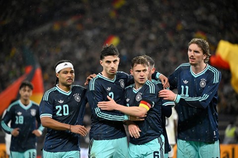 Goal celebration Serge Gnabry GER (20) Kai Havertz GER (07) Joshua Kimmich GER (06) Nick Woltemade
