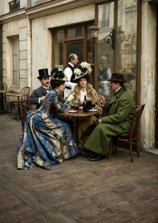 A spring day in Paris, in front of a café, illustration, story, France, walk, 1900, restaurant.
