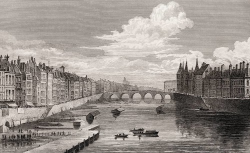 Pont au Change, Paris, antique steel engraved print, 1831