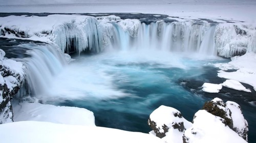 Europe, Scandinavia, Iceland, frozen Godafoss, waterfall
