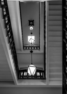 Black and white photograph, detail photo, staircase in the Sankt Hedwig Klinikum, Große Hamburger