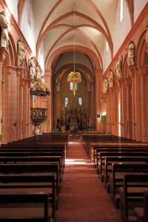 Interior view of the Romanesque monastery church in Ilbenstadt, Niddatal, Wetterau, Hesse, Germany