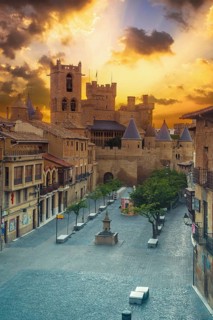 Incredible sunrise over the Royal Palace in the medieval town of Olite, in southern Navarra. Spain