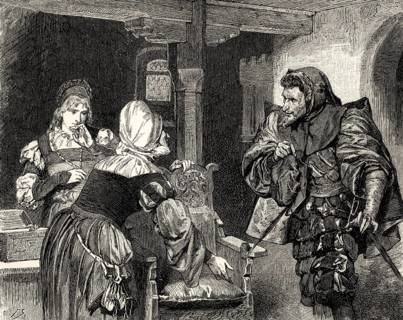 Marthe flirts with Mephistopheles, Gretchen, first part of the tragic play Faust by Johann Wolfgang