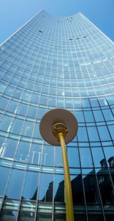 Street lamp, modern lamp design in front of an office building, Frankfurt, Hesse, Germany