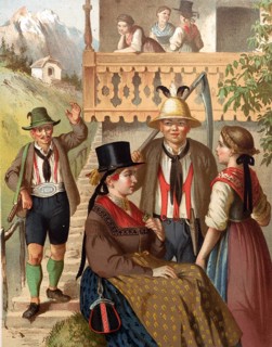 Traditional costumes in Germany around 1820, Austria, Pinzgau, men and woman in traditional