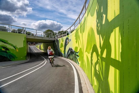 New bicycle tunnel at the junction of the B51 and Warendorfer Straße, in Münster, a bicycle and