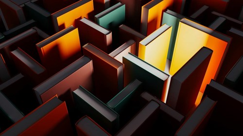 Bright books stand out among darker volumes, inviting exploration and learning in a unique library
