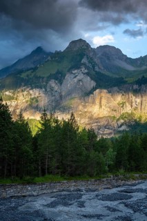 Breathtaking mountain landscape in Oachinensee, Switzerland, showcasing towering peaks under a