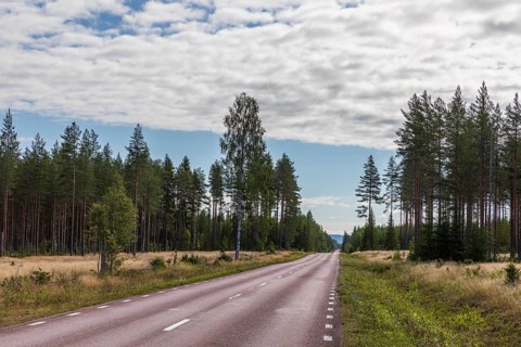 On a country road through the vastness of the countryside, Dalarnas län, Sweden