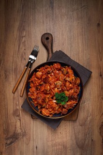 Bigos, bigus is a national Polish dish, made of cabbage and meat, stewed, homemade, no people
