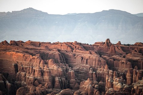 Breathtaking view of the stunning red rock formations at Arches National Park, showcasing the