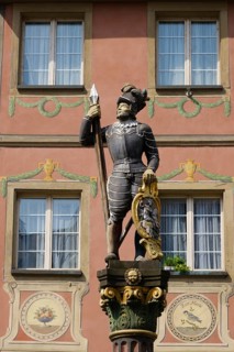 Fountain figure on the town hall square, old town, Stein am Rhein, Canton Schaffhausen, Switzerland