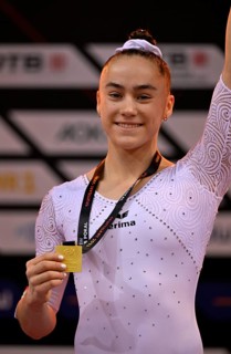 Madita Mayr GER Gold medal award ceremony, EnBW DTB Cup, Porsche Arena, Stuttgart,