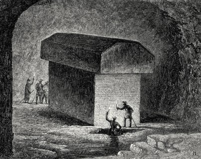 Auguste Mariette discovering the catacombs with their sarcophagi of the Apis bulls, Egypt, 1850