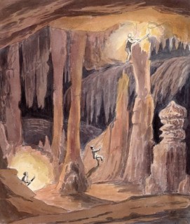 Grotto, Caves of Montserrat, Catalonia, Spain, digital reproduction of a painting by Charles