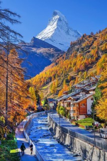 Mattervispa in the village area with Matterhorn 4478m in autumn, Zermatt, Mattertal, Valais,