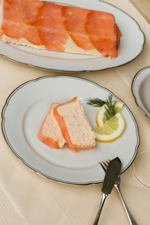 Southern German cuisine, salmon trout terrine arranged on a plate, salmon terrine with trout
